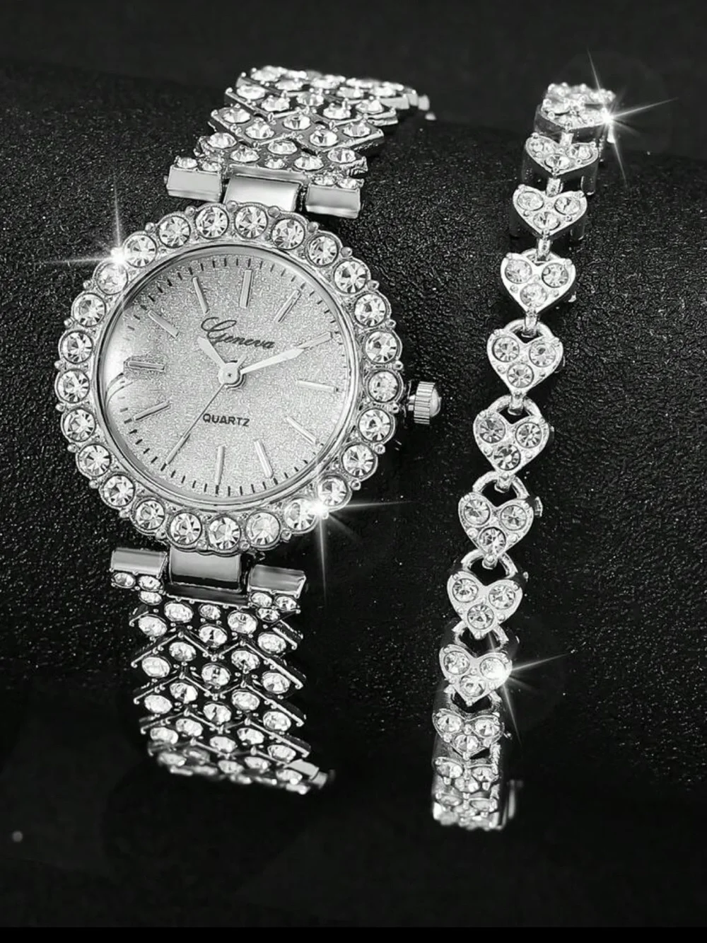 Geneva Silver Crystal-Accent Women’s Watch and Bracelet Set